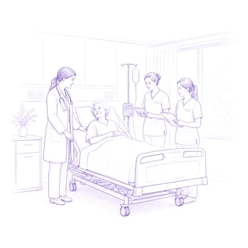 Equipo de enfermeria y medica junto a una paciente en internacion domiciliaria